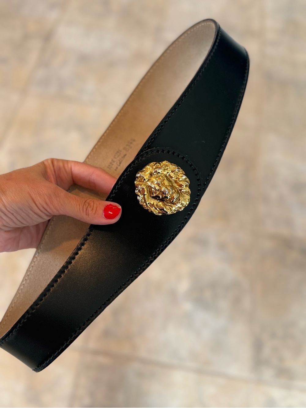 Vintage Anne Klein for Calderon Lion Head Buckle Leather Belt - Picture 3 of 9